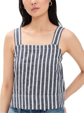 MADEWELL Squareneck Top in Linen Blend Stripe NWT